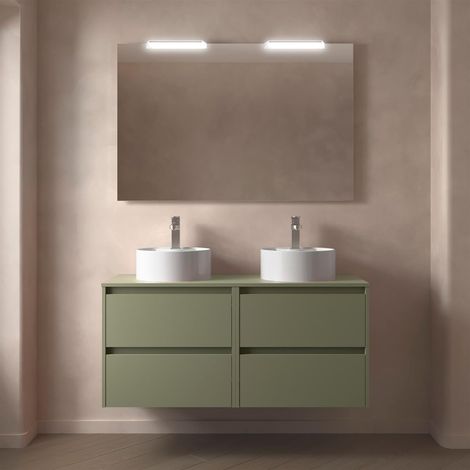 Badezimmermöbel NOJA 1200 4 Schubladen GREEN SATIN + Waschtisch-Platte (1/2)