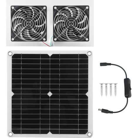 Kit de Ventilateur Solaire 25W Double Ventilation pour Poulailler Étable Chien Silencieux Économe Énergie IPX65 (1/5)