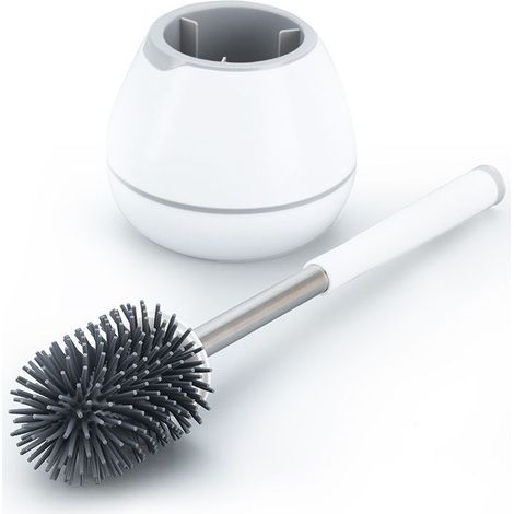 Set di 2 spazzole per WC, spazzola per water con supporto, spazzola da pulizia in silicone, kit per la pulizia del bagno con pinzetta – Bianco (1/5)