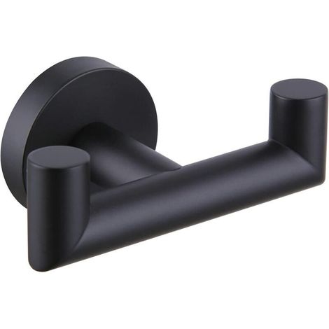 Porte-serviettes double noir mat, porte-serviettes de salle de bain en acier inoxydable, porte-serviettes mural (1/5)