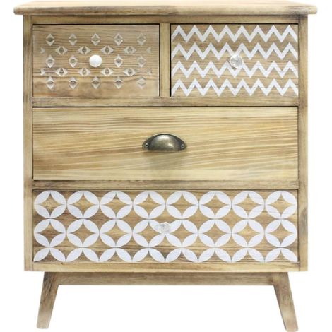 Mobili Rebecca – Commode enfant 4 tiroirs en bois Paulownia – Dimensions H 65 x L 55.5 x P 30 cm – Style boho chic pour salle de bains et entrée (1/5)