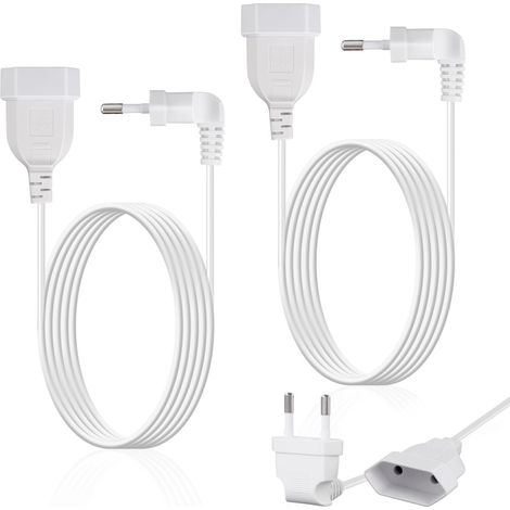 Lot de 2 Rallonge d'alimentation Euro 1m Câble d’Extension Électrique Coudé à Prise Plate Câble d'alimentation Rallonge Européenne pour TV, PC, Console de Jeu, Lampe, Appareils (1/5)