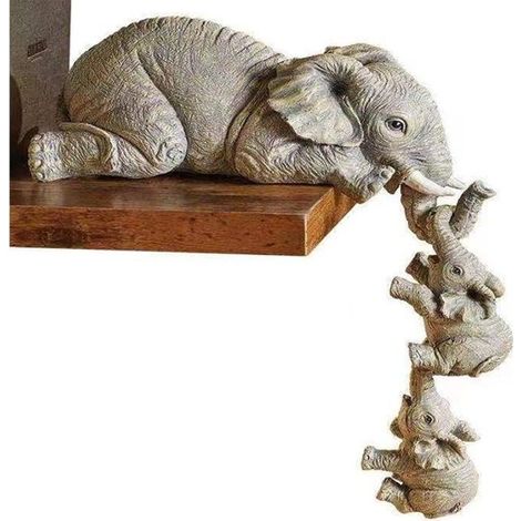 Elephant Decoration Statue, Elephant Statuette Decoration, Statue Elephant Sitter Sculpture - Mère Et Deux Bébés Suspendus Statu,256 (1/4)