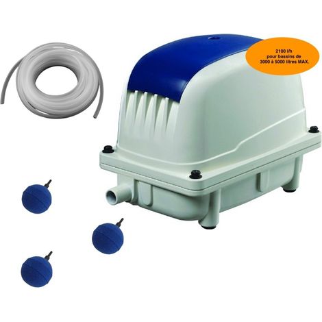 Set Aérateur Bassin Pompe à air 2100 l/h 3 boules diffuseur SILENCIEUX. Pour 4000 litres environ (1/5)