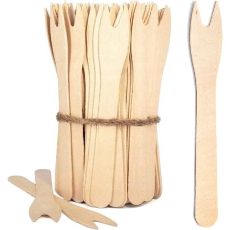 Fourchettes en bois jetables pour frites, 100 pièces. (1/3)