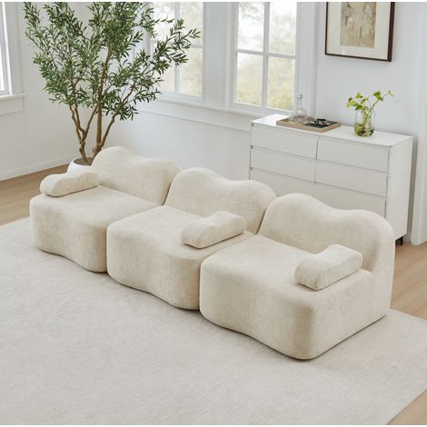 3-Sitzer-Modulsofa aus beigem Samt, rahmenlos, 32D-Hochdichteschaum HAVRYA (1/5)