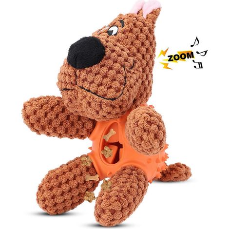 Jouet en peluche 4 en 1 pour chien contre l'ennui, jouet à mâcher doux et moelleux avec distributeur de friandises, jouet interactif couineur pour chiens de petite et moyenne taille à partir de 8 sema (1/5)