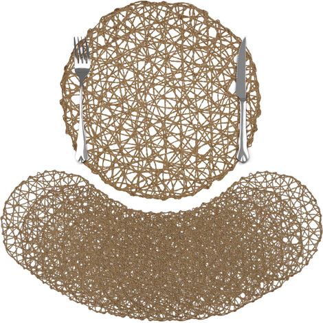 Lot de 12 Sets de Table Ronde Papier Tressé, 33cm Dessous Table Antidérapants Tissés à la Main Marron Clair, Dessous Assiette Naturels pour Cuisine et Salle à Manger Décoration (1/5)