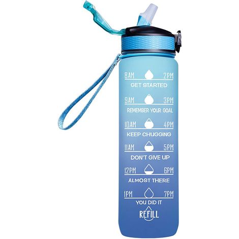 [Motivierende Sport-Trinkflasche] Trinkflasche [1000 ml, BPA-freies PP] mit Zeitmarkierung - Ergonomisch, Verschiedene Farben (1/5)