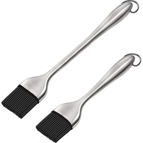 Set di 2 pennelli da pasticceria in silicone, flessibili e resistenti al calore, con un'ottima impugnatura e manici in acciaio inox, uno lungo e uno corto. (1/5)