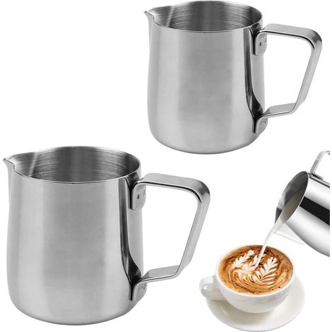 2 Pièces Pichet à Lait, Acier Inoxydable 304, Bec Verseur Précis, Poignée Ergonomique, Pour Latte Art et Cappuccino (1/5)