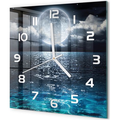 Horloge Murale Carrée Déco Salon Verre Trempé Silencieuse Design Contemporain Pleine lune 30x30 cm (1/5)