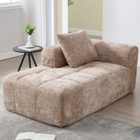 Liegestuhl 158 x 90 x 60 cm – Weiches 1-Sitzer-Sofa mit Kissen und Seitentaschen – Chenille, khaki (1/5)