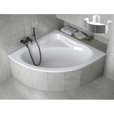 ECOLAM Badewanne 120x120 cm Mia Eckbadewanne Wannenträger zum Verfliesen WanneAblauf in der Mitte Acrylwanne Ablaufgarnitur Füße Silikon (1/5)