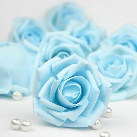 Bouquet de roses artificielles en mousse PE de 6 cm pour décoration de fête, à faire soi-même, idéal pour un mariage (lot de 10).bleu clair (1/5)