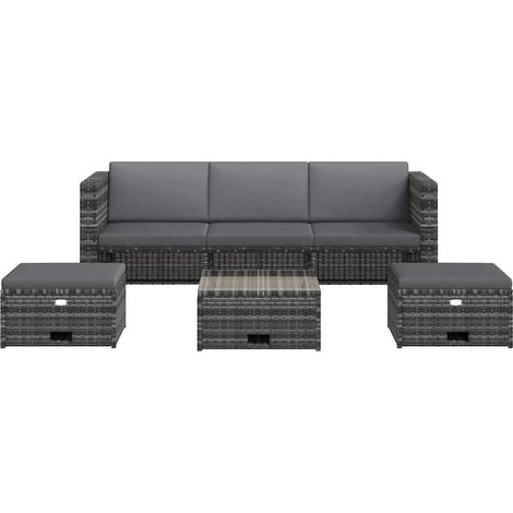 Salon de jardin 4 pcs Contemporain, Ensemble repas de jardin, avec coussins Résine tressée Gris OIB2984E (1/5)