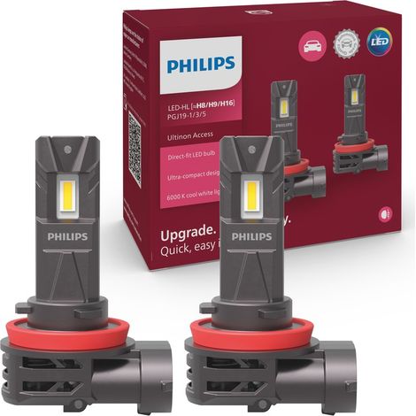 2x ampoules LED H8 H9 H11 H16 Philips Ultinon Access U2500 - 11366U2500C2 - 20W 12V 1800Lms - PGJ19-1/3/5