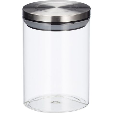 Set di 3 barattoli di conservazione rotondi per provviste secche da 750 ml ciascuno design da cucina senza tempo in vetro trasparente 130007646