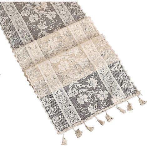 Chemin de table rectangulaire extra long en dentelle florale, résistant à l'usure et brodé, idéal pour les mariages et les fêtes (KAESI).