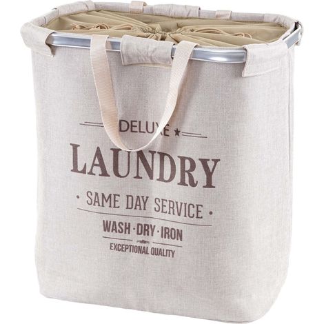 [NEUWERTIG] Wäschesammler HHG-804, Laundry Wäschekorb Wäschebehälter mit Kordelzug, 2 Fächer Henkel 54x52x32cm 89l beige