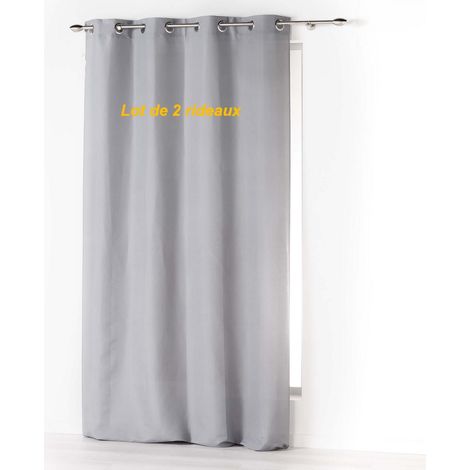 Lot de 2 rideaux a oeillets 140 x 260 cm microfibre unie absolu Gris (1/2)