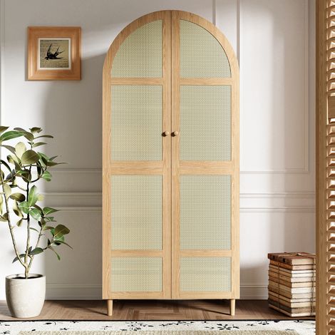 Portes Arrondies en Rotin Organisation Optimale Armoire Dressing avec Tiroirs et Penderie pour Chambre (1/5)
