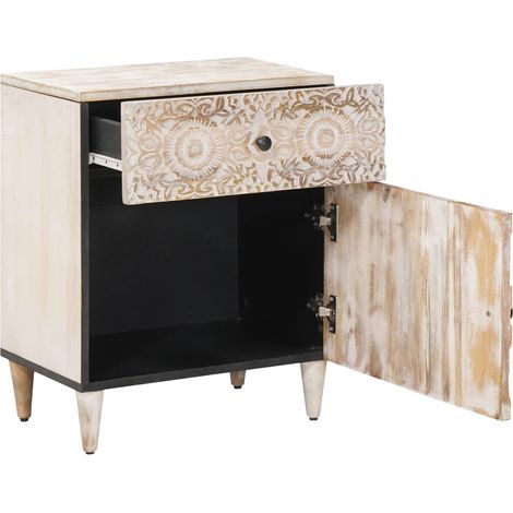 Armoire de lit Blanc 50 x 33 x 60 cm Bois de mangue massif (1/5)
