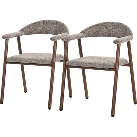 ML-Design Esszimmerstühle 2er Set mit Armlehne, Küchenstühle Braun, Wohnzimmerstühle mit Rückenlehne, Polsterstühle mit Webstruktur & Stahlgestell-Holzoptik, Ergonomische Sessel für Wohnzimmer & Küche