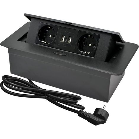Multiprise Encastrable Plan de Travail,Bloc Prise Escamotable avec 2 Prises et Port USB et Port TypeC,Prise Plan de Travail Cuisine,1.8M Câble (1/5)