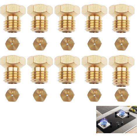 10-Piece Universal Butane Gas Nozzle Set [0.5-0.65-0.7-0.7-0.80-0.87-0.87-0.90-0.95-1.02], LPG Conversion Kit, Gas Injector Nozzle Bottle Conversion Kit, Propane and Butane Nozzle (1/5)