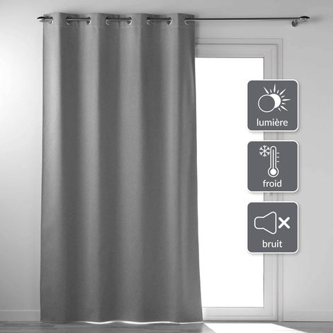 Rideau a oeillets 135 x 260 cm 100% occultant thermique uni occultissime Gris (1/5)