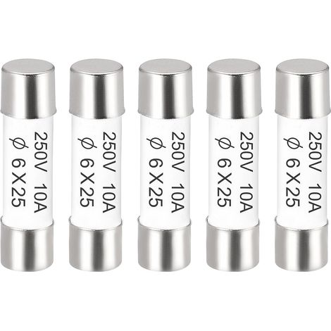 Fusibles à Cartouche Tube en Céramique 10A 250V 6x25mm, Fusible à Coupure Rapide Rechange Remplacement pour Amplificateur Lampe à Économie Énergie Ballast, 5 Pièces (1/4)
