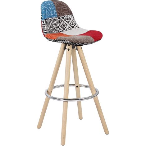 WOLTU Tabouret de Bar en Lin avec dossier Siège de Cuisine Pied en bois avec Repose-Pied, Multicolore (1/4)