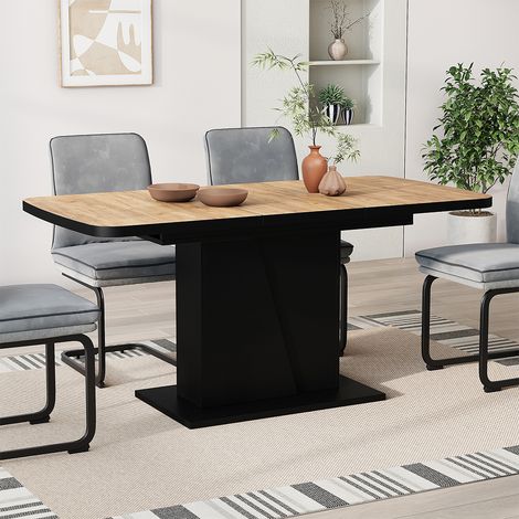 Mesa de comedor Fenaro, Roble negro/dorado, 120 x 80 cm extensible, Vicco
