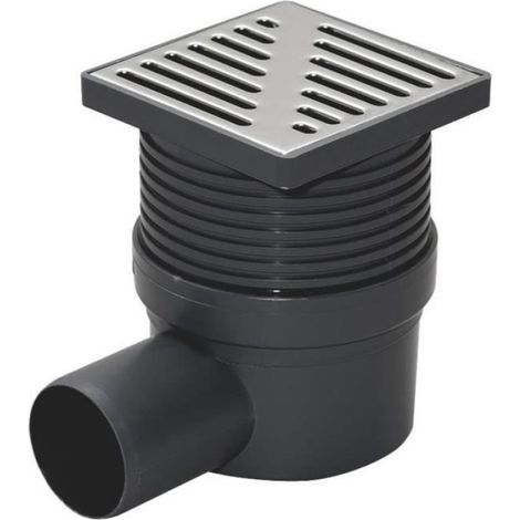 Drain De Sol - 100x100mm - Sortie Latérale 50mm - Hauteur Réglable 140 À 180mm - PVC Corps Acier Inoxydable Grille - Pour Garage Extérieur Ou Atelier