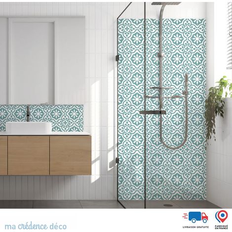 Panneau de douche : Carrelage classique 3 - Couleur Bleu turquoise - Alu composite - 90 - 245 (1/3)