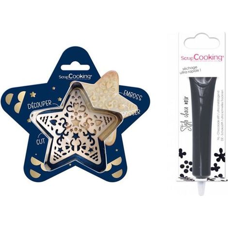 Kit pour biscuit en relief Étoile + Stylo au chocolat noir