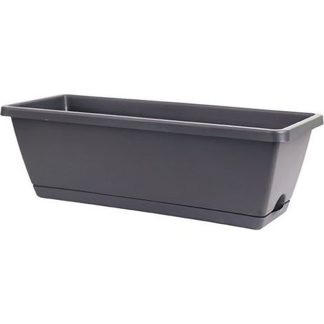 Pot de fleurs et légumes rectangulaire gris foncé (43 x 19 x 15 cm) en plastique, pour balcon ou maison. (1/5)