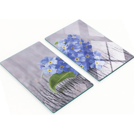 Tablas de cortar de cristal para cocina con estampado de nomeolvides, 2 x 30 x 52 cm.