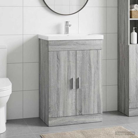 Meuble sous lavabo avec portes, salle de bain, bois d’ingénierie gris Sonoma 78,5 x 37,5 x 81 cm - PANGIVO (1/5)