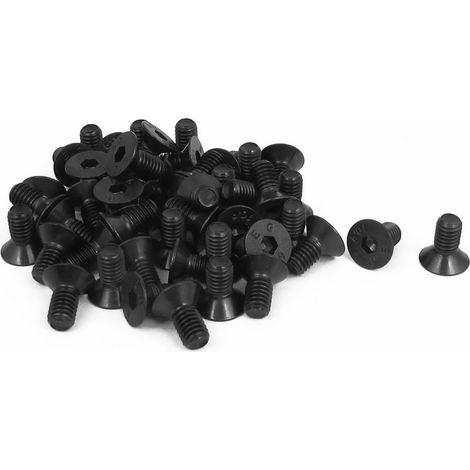 50pcs Vis à Tête Fraisée Plate Boulon M6 x 12mm Métrique Noir
