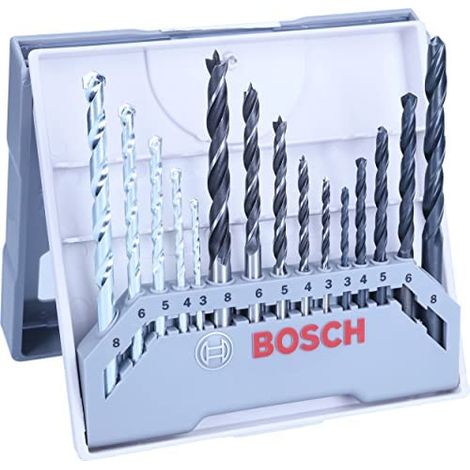 Bosch 15 pz. Set  di punte (per legno, muratura e metallo, Ø 3-8 mm, accessori per trapano e supporto per trapano) (1/5)