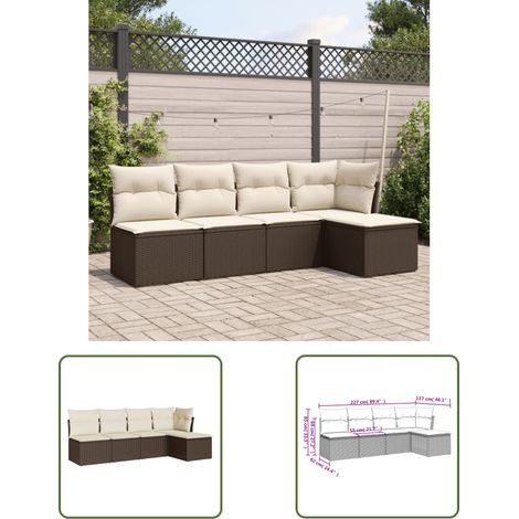The Living Store 5-tlg. Garten-Sofagarnitur mit Kissen Braun Poly Rattan - Gartenmöbel Set - PE-Rattan Möbel - Outdoor Sofa - Lounge Garnitur - Gartenlounge (1/3)