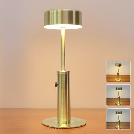 Lampe de table LED sans fil, lampe de bureau rechargeable, gradation continue à 3 couleurs, lumière ambiante à commande tactile, cuivre (1/5)