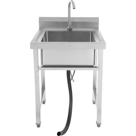 Évier de cuisine utilitaire, en acier inoxydable, design autonome, Argent (1/2)