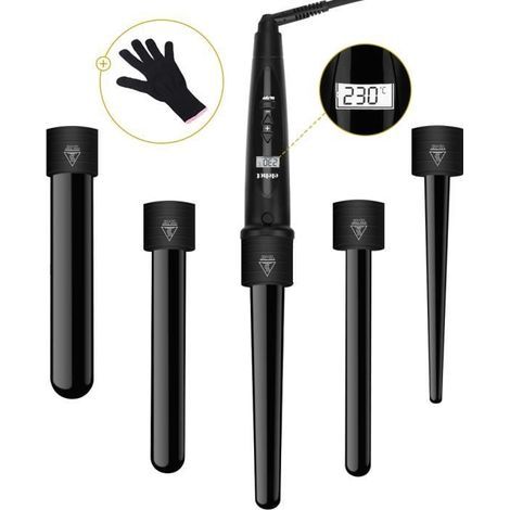 (Schwarz) 5-in-1 Lockenstab – ELEHOT – LCD-Display – Turmalin- und Keramiktechnologie (1/4)