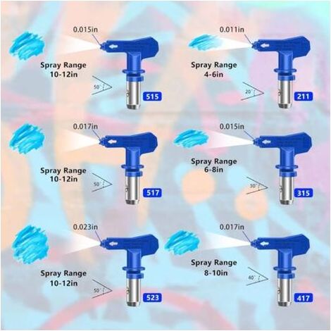6 Pièces Buse de Pulvérisation Airless, Buses de Pulvérisation Réversibles sans Air, Buse Airless pour Pistolet à Peinture Haute Pression (Tapez 211, 315, 417, 515, 517, 523) (1/5)