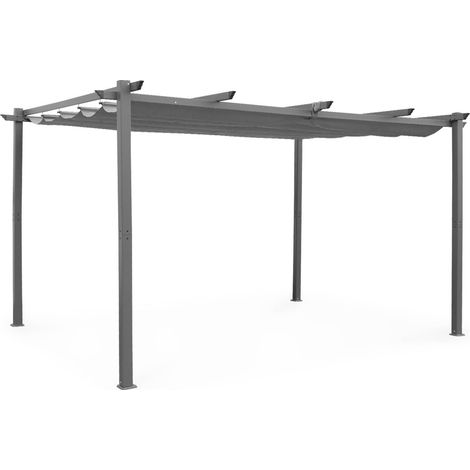 3x4m aluminium pergola with retractable roof Grey 394x298x222 cm - Isla (1/5)