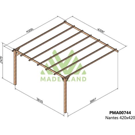 Pérgola de Madera Maciza Adosada Nantes (Maderland) – Gardeneas - 420 x 420 cm (1/2)