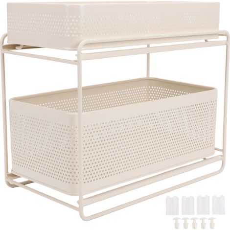 Organisateur sous évier, étagère coulissante à 2 niveaux, armoire de rangement, support d'assaisonnement pour cuisine, salle de bains, couleur crème